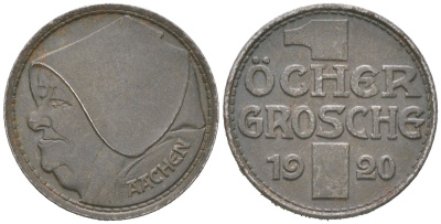 Аахен 10 пфеннигов = 1 грош 1920 Funck 1.5A, Men05 70.15, Men18 99.15 железо 4617-157
