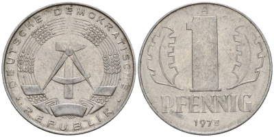 ГДР 1 пфенниг 1975 A KM 8.1 алюминий 112-357