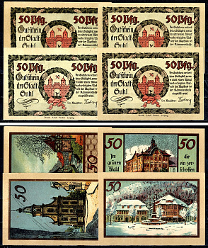 Зуль (Пруссия, Саксония) полный набор из 4 нотгельдов (50 пфеннигов) ND Mehl Grabowski 1303.3 бумага UNC (пресс) 7556-56-1-1