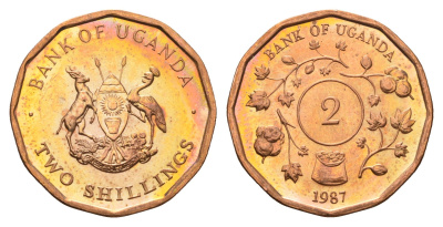 Уганда 2 шиллинга 1987 KM 28 сталь плакированная медью UNC 4513-451