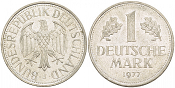 ФРГ 1 МАРКА 1977 J KM 110 медно-никель 3718-1211