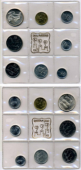 Сан-Марино годовой набор из 8 монет 1972 1, 2, 5, 10, 20, 50, 100 и 500 лир мать поднимает ребенка в воздух KM 14-21, в оригинальной пластиковой запайке серебро KM MS1 серебро UNC 3-4-5-9