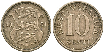 Эстония 10 центов 1931 Республика (1918-1941) KM 12 никель бронза 4615-1126