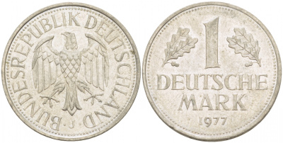 ФРГ 1 МАРКА 1977 J KM 110 медно-никель 3718-1211