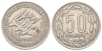 Экваториальная Африка 50 франков 1963 KM 3 медно-никель 51-1323