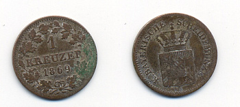 Бавария 1 крейцер 1869 Людвиг II (1864-1886) KM 487 серебро 71-1511