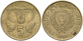 Кипр 5 центов 1983 голова быка KM 55.1 никель латунь 4141-845