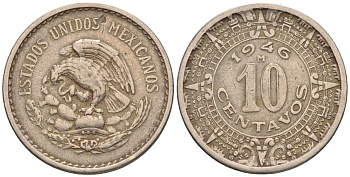 Мексика 10 сентаво 1946 KM 432, Schoen 36 медно-никель 4116-1227