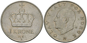 Норвегия 1 крона 1981 Улаф V (1958-1991) KM 419 медно-никель 4389-811