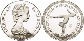 Остров Мэн 1 крона 1984 XXIII летние Олимпийские игры в Лос-Анджелесе 1984 года, художественная гимнастика КМ 119a серебро PROOF 1078-9-43