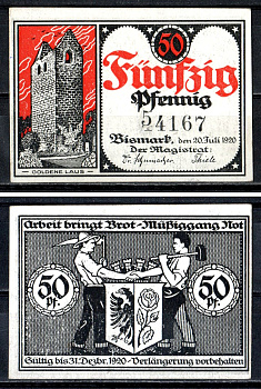 Бисмарк (Пруссия, Саксония) 50 пфеннигов 1920 Mehl Grabowski 56.1 бумага UNC (пресс) 7556-52-3-1