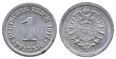 Германия 1 пфенниг 1917 A KM 24, J. 300, Weege 2 алюминий 4380-122