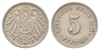 Германия 5 пфеннигов 1913 D KM 11, J. 12 медно-никель 4701-1056