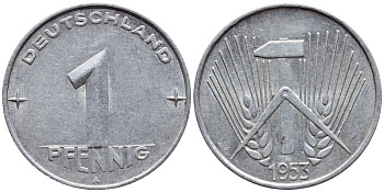 ГДР 1 пфенниг 1953 А KM 5 алюминий 4398-746
