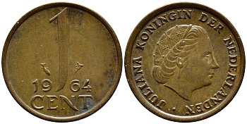 Нидерланды 1 цент 1964 Юлиана (1949-1980) KM 180 бронза 4392-1362