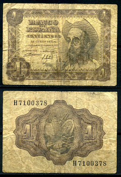 Испания 1 песета 1951 19 ноября 1951, Дон Кихот де Ла Манча Pick 139а бумага 7207-46-2-2