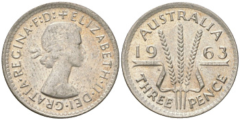 Австралия 3 пенса 1963 Елизавета II (1952-2022) KM 57 серебро 4623-132