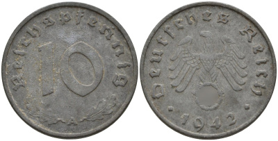 Германия 10 рейхспфеннигов 1942 A KM 101, J.371 цинк 4151-166