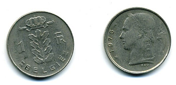 Бельгия 1 франк 1976 Belgie, Бодуэн I (1951-1993) KM 143.1 медно-никельь 25-1345