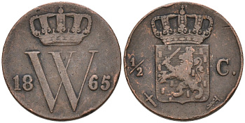 Нидерланды 1/2 цента 1865 Виллем III (1849-1890) KM 90 медь 4576-746