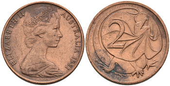 Австралия 2 цента 1981 Елизавета II (1952-2022), молодой портрет, плащеносная ящерица KM 63 бронза 4566-511