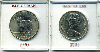 Остров Мэн 1 крона 1970 кошка Мэна, в оригинальной пластиковой коробке KM 18 медно-никель UNC 6-6-1-64