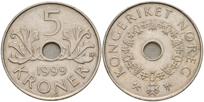 Норвегия 5 крон 1999 KM 463 медно-никель 4150-911