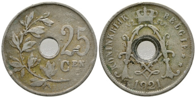 Бельгия 25 сантимов 1921 Belgie, Альберт I (1909-1934) KM 69 медно-никель 177-1036
