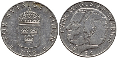 Швеция 1 крона 1984 Карл XVI Густав (1973- ) KM 852a медно-никель 4397-1142