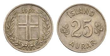 Исландия 25 эйре 1962 KM 11 медно-никель 4690-623