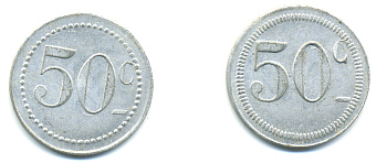 ФРАНЦИЯ 50 САНТИМОВ НАЧАЛО XX ВЕКА d 24 мм, вес около 1,0 гр., платежный жетон алюминий 89-917