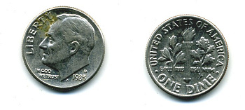 США 10 ЦЕНТОВ = 1 ДАЙМ 1983 D, РУЗВЕЛЬТ KM 195а медь плакированная медно-никелем 4364-357