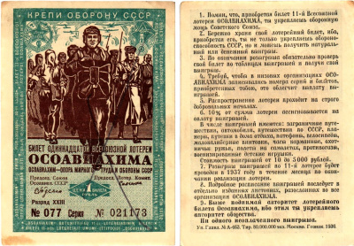 СССР 1 рубль 1936 Одиннадцатая всесоюзная лотерея Осоавиахима 2196-4-2-2