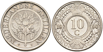 Нидерландские Антилы 10 центов 1990 Беатрикс (1980-2013) KM 34 никелированная сталь 4169-355