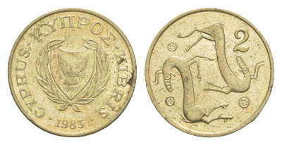 Кипр 2 цента 1983 KM 54.1 никель латунь UNC 4649-1147