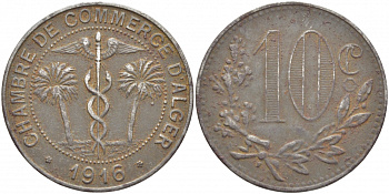 Алжир, Французская оккупация 10 сантимов 1916 Alger Chamber of Commerce KM TnA6 железо 114-925