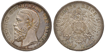 Баден 5 марок 1900 Фридрих I (1856-1907) J. 29, KM 268 серебро aUNC 10-002-13