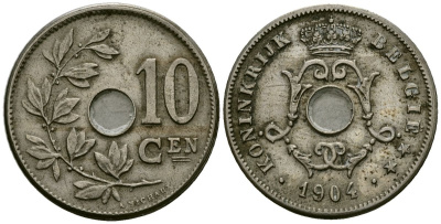 Бельгия 10 сантимов 1904 Belgie KM 53 медно-никель 4172-1211