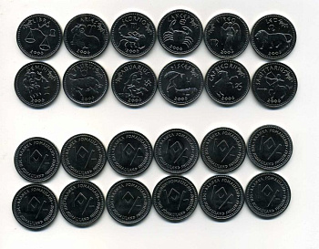 Сомалиленд лот из 12 монет по 10 шиллингов 2006 знаки зодиака, восточный календарь никелиронанная сталь UNC N2-65