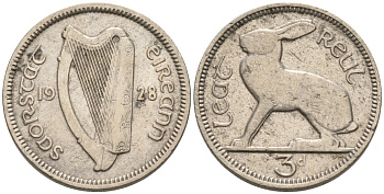 Ирландия 3 пенса 1928 ЗАЯЦ KM 4 никель 202-113