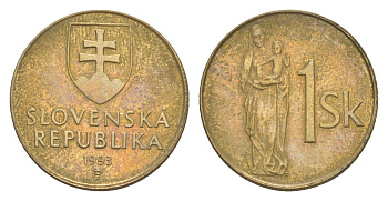 Словакия 1 крона 1993 KM 12 сталь плакированная бронзой aUNC 4644-931
