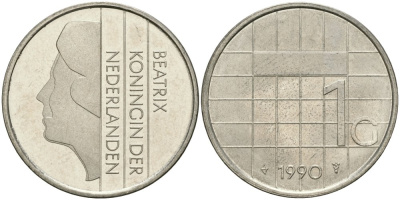 Нидерланды 1 гульден 1990 Беатрикс (1980-2013) KM 205 никель UNC 4579-434