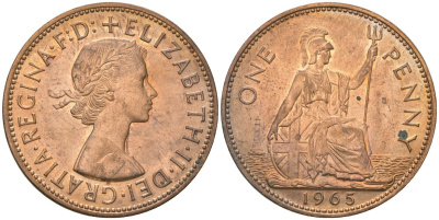 Великобритания 1 пенни 1965 Елизавета II (1952-2022) KM 897, Spink 4157 бронза    82-1124