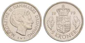 Дания 5 крон 1979 Маргрете II (1972-2024) KM 863 медно-никель aUNC 4653-532