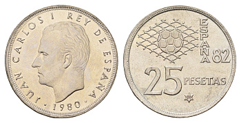 Испания 25 песет 1980 (80) Чемпионат мира по футболу 1982, Испания KM 818 медно-никель UNC 4148-652