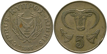 Кипр 5 центов 1985 KM 55.2 никель латунь 4158-533