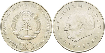 ГДР 20 марок 1972 А, Вильгельм Пик (1876-1960) KM 42 медно-никель 4521-444
