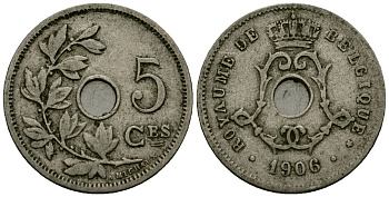 Бельгия 5 сантимов 1906 Belgique KM 54 медно-никель 4173-422