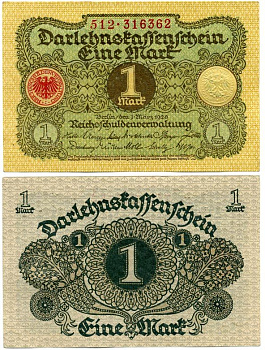 ГЕРМАНИЯ 1 МАРКА 1920 1 МАРТА 1920, ВЕЙМАРСКАЯ РЕСПУБЛИКА Pick 58 бумага аUNC 7547-15-1