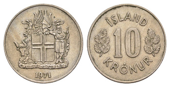 Исландия 10 крон 1971 KM 15 медно-никель 4635-136